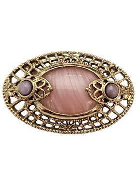 1928 Brand Pink Porphyry Purple Glass Brooch Oval Nouveau Style Pin J772